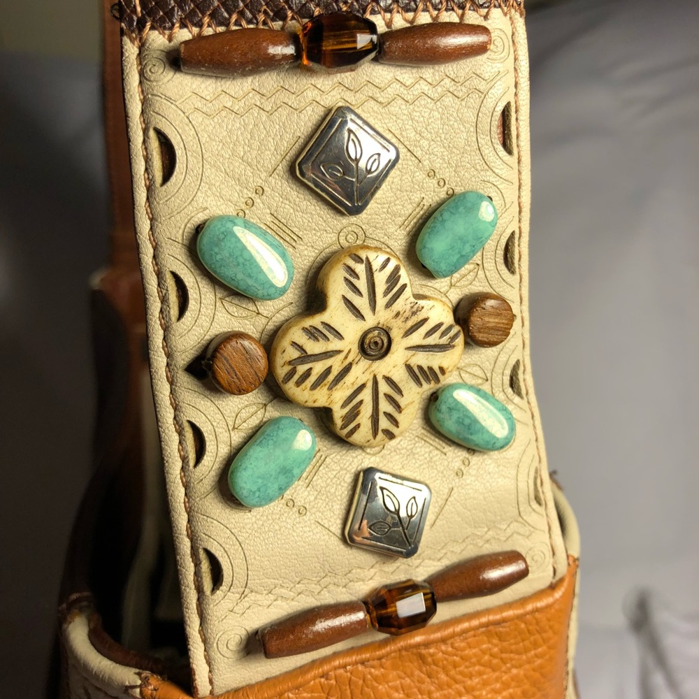 Brown and Cream Embellished Women's Bag